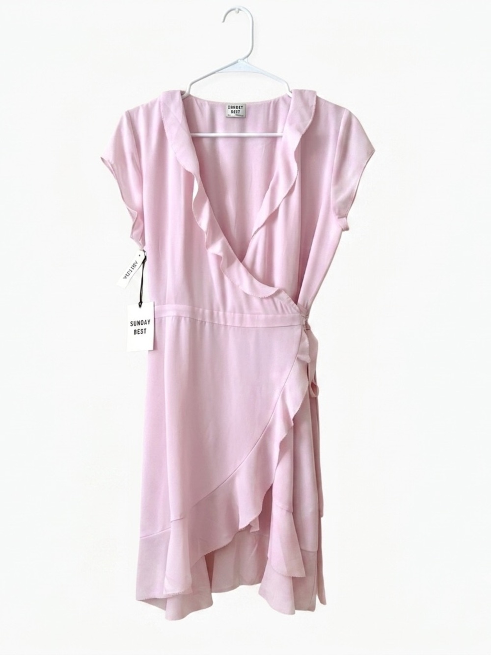Sunday Best Light Pink Ruffle Wrap Midi Dress